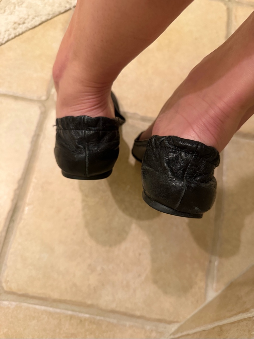 Tory Burch Black Leather Logo Round-Toe Ballet Flats - Picture 9 of 10